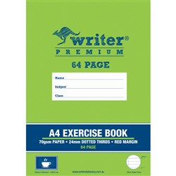 Writer Premium Exercise Book A4 64 Page 24mm Dotted Thirds Red Margin Coffee Cup