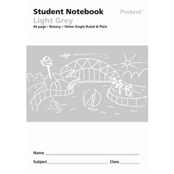 Protext Student Note Book 250 x 175mm Single Ruled 10mm/Plain 64 Page Light Grey